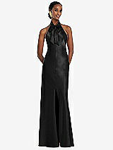 Front View Thumbnail - Black Scarf Tie Stand Collar Maxi Dress with Front Slit