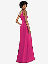 Alt View 3 Thumbnail - Think Pink One-Shoulder Satin Gown with Draped Front Slit and Pockets