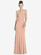 Front View Thumbnail - Pale Peach Strapless Princess Line Crepe Mermaid Gown