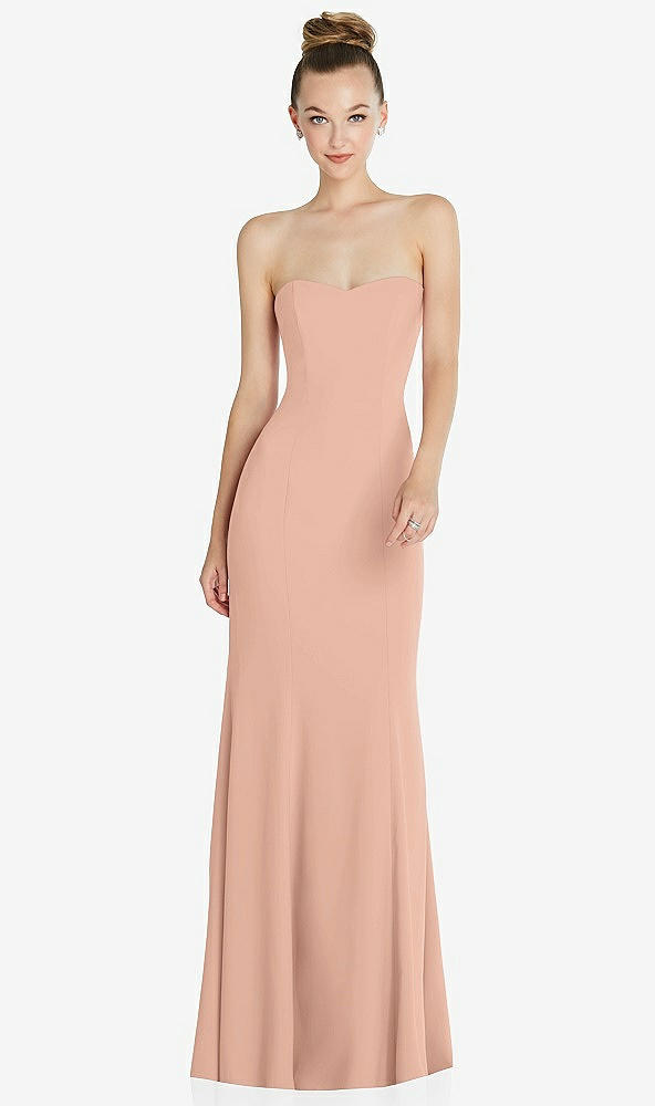 Front View - Pale Peach Strapless Princess Line Crepe Mermaid Gown