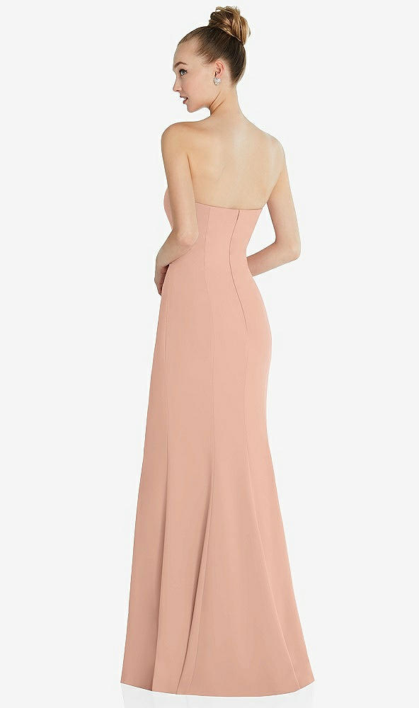 Back View - Pale Peach Strapless Princess Line Crepe Mermaid Gown
