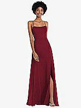 Front View Thumbnail - Burgundy Scoop Neck Convertible Tie-Strap Maxi Dress with Front Slit