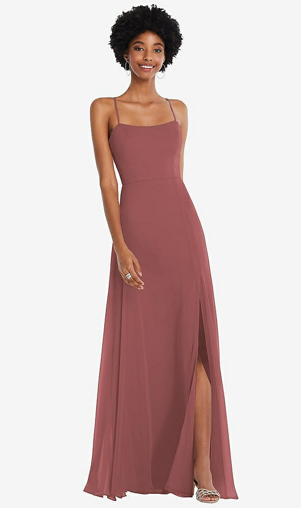 Front View - English Rose Scoop Neck Convertible Tie-Strap Maxi Dress with Front Slit