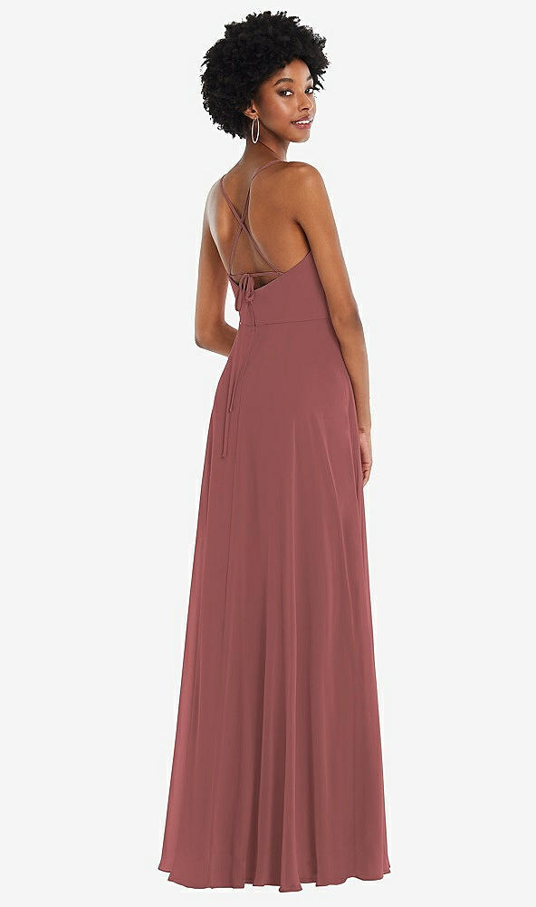 Back View - English Rose Scoop Neck Convertible Tie-Strap Maxi Dress with Front Slit