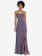 Alt View 1 Thumbnail - Lavender Scoop Neck Convertible Tie-Strap Maxi Dress with Front Slit
