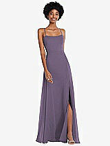 Front View Thumbnail - Lavender Scoop Neck Convertible Tie-Strap Maxi Dress with Front Slit