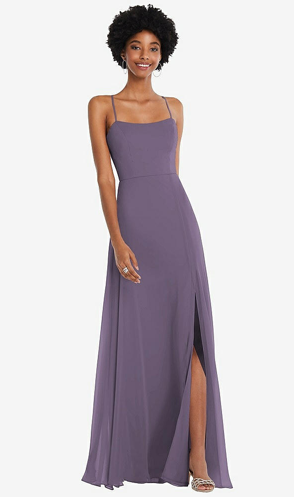 Front View - Lavender Scoop Neck Convertible Tie-Strap Maxi Dress with Front Slit
