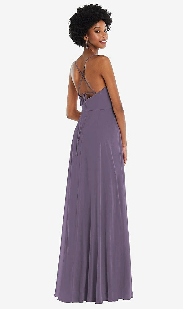 Back View - Lavender Scoop Neck Convertible Tie-Strap Maxi Dress with Front Slit