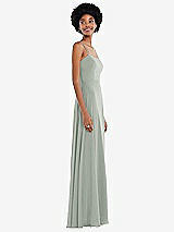 Side View Thumbnail - Willow Green Scoop Neck Convertible Tie-Strap Maxi Dress with Front Slit