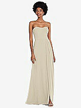 Front View Thumbnail - Champagne Strapless Sweetheart Maxi Dress with Pleated Front Slit 