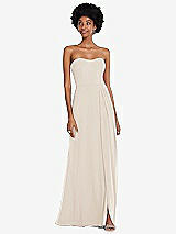Front View Thumbnail - Oat Strapless Sweetheart Maxi Dress with Pleated Front Slit 