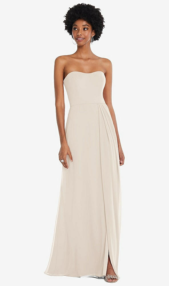 Front View - Oat Strapless Sweetheart Maxi Dress with Pleated Front Slit 