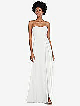 Front View Thumbnail - White Strapless Sweetheart Maxi Dress with Pleated Front Slit 