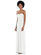 Side View Thumbnail - White Strapless Sweetheart Maxi Dress with Pleated Front Slit 