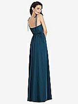 Rear View Thumbnail - Atlantic Blue Skinny Tie-Shoulder Satin Maxi Dress with Front Slit