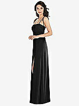 Side View Thumbnail - Black Skinny Tie-Shoulder Satin Maxi Dress with Front Slit