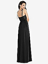 Rear View Thumbnail - Black Skinny Tie-Shoulder Satin Maxi Dress with Front Slit