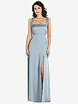 Front View Thumbnail - Mist Skinny Tie-Shoulder Satin Maxi Dress with Front Slit