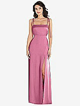 Front View Thumbnail - Orchid Pink Skinny Tie-Shoulder Satin Maxi Dress with Front Slit