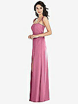 Side View Thumbnail - Orchid Pink Skinny Tie-Shoulder Satin Maxi Dress with Front Slit