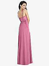 Rear View Thumbnail - Orchid Pink Skinny Tie-Shoulder Satin Maxi Dress with Front Slit