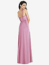 Rear View Thumbnail - Powder Pink Skinny Tie-Shoulder Satin Maxi Dress with Front Slit