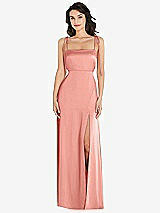 Front View Thumbnail - Rose - PANTONE Rose Quartz Skinny Tie-Shoulder Satin Maxi Dress with Front Slit