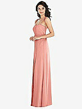 Side View Thumbnail - Rose - PANTONE Rose Quartz Skinny Tie-Shoulder Satin Maxi Dress with Front Slit