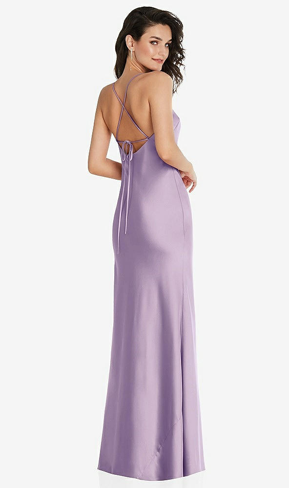 Back View - Pale Purple Open-Back Convertible Strap Maxi Bias Slip Dress