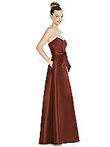 Side View Thumbnail - Auburn Moon Basque-Neck Strapless Satin Gown with Mini Sash