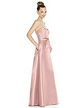 Side View Thumbnail - Rose - PANTONE Rose Quartz Basque-Neck Strapless Satin Gown with Mini Sash