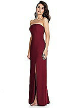 Side View Thumbnail - Burgundy Strapless Scoop Back Maxi Dress with Front Slit