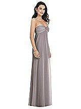 Side View Thumbnail - Cashmere Gray Twist Shirred Strapless Empire Waist Gown with Optional Straps
