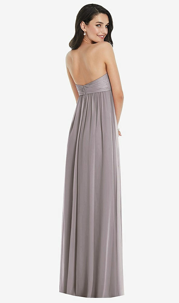 Back View - Cashmere Gray Twist Shirred Strapless Empire Waist Gown with Optional Straps