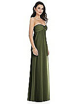 Side View Thumbnail - Olive Green Twist Shirred Strapless Empire Waist Gown with Optional Straps