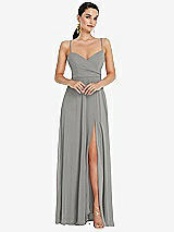 Front View Thumbnail - Chelsea Gray Adjustable Strap Wrap Bodice Maxi Dress with Front Slit 