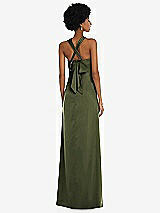 Alt View 2 Thumbnail - Olive Green Draped Satin Grecian Column Gown with Convertible Straps