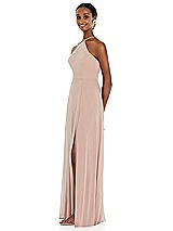 Side View Thumbnail - French Blue Diamond Halter Maxi Dress with Adjustable Straps