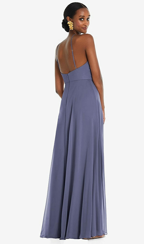 Back View - French Blue Diamond Halter Maxi Dress with Adjustable Straps