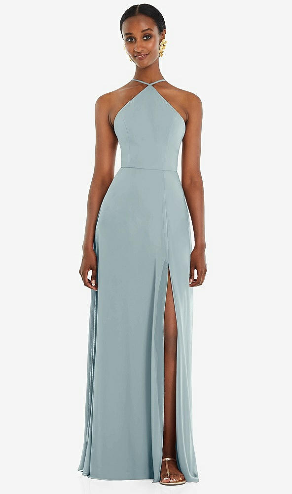 Front View - Morning Sky Diamond Halter Maxi Dress with Adjustable Straps