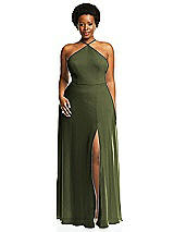 Alt View 1 Thumbnail - Olive Green Diamond Halter Maxi Dress with Adjustable Straps