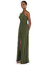Side View Thumbnail - Olive Green Diamond Halter Maxi Dress with Adjustable Straps