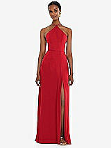 Front View Thumbnail - Parisian Red Diamond Halter Maxi Dress with Adjustable Straps