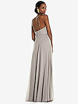 Rear View Thumbnail - Taupe Diamond Halter Maxi Dress with Adjustable Straps