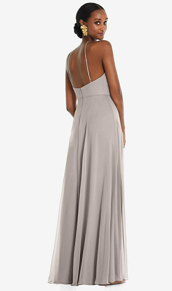 Back View - Taupe Diamond Halter Maxi Dress with Adjustable Straps