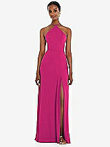 Front View Thumbnail - Think Pink Diamond Halter Maxi Dress with Adjustable Straps