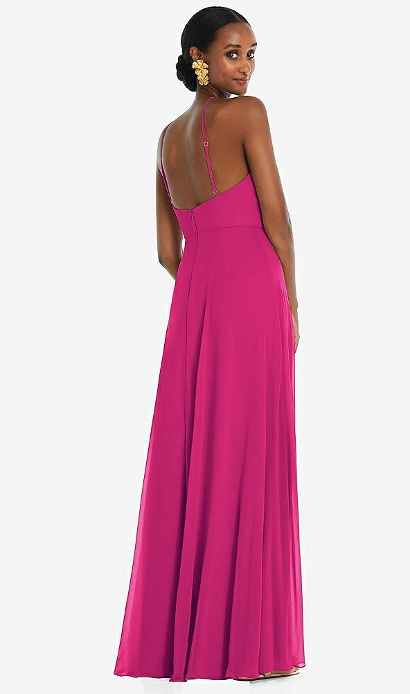 Back View - Think Pink Diamond Halter Maxi Dress with Adjustable Straps