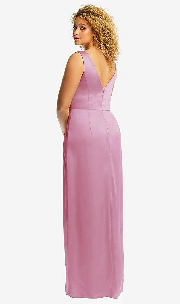 Back View - Powder Pink Faux Wrap Whisper Satin Maxi Dress with Draped Tulip Skirt