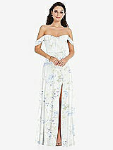 Front View Thumbnail - Bleu Garden Off-the-Shoulder Draped Sleeve Maxi Dress with Front Slit
