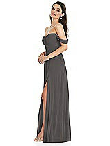 Side View Thumbnail - Caviar Gray Off-the-Shoulder Draped Sleeve Maxi Dress with Front Slit